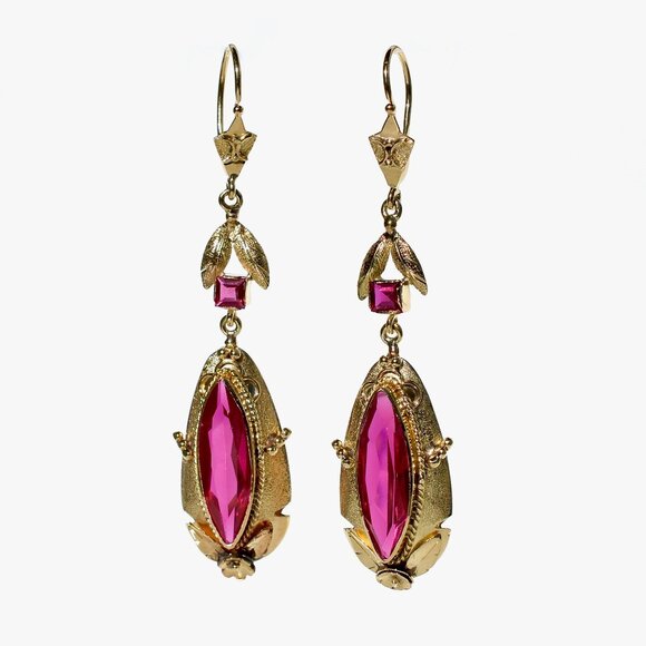 16k Solid Gold Victorian Inspired Marquises Earrings/Danglers - Picture 3 of 7